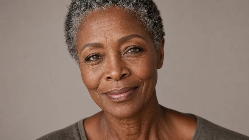Retrato de pele madura com linhas e sinais de envelhecimento visíveis