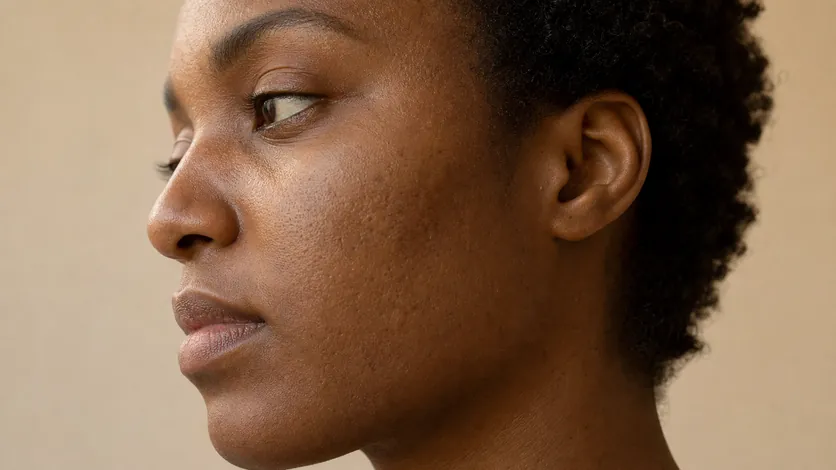 Perfil facial com pequenas diferenças de textura na pele