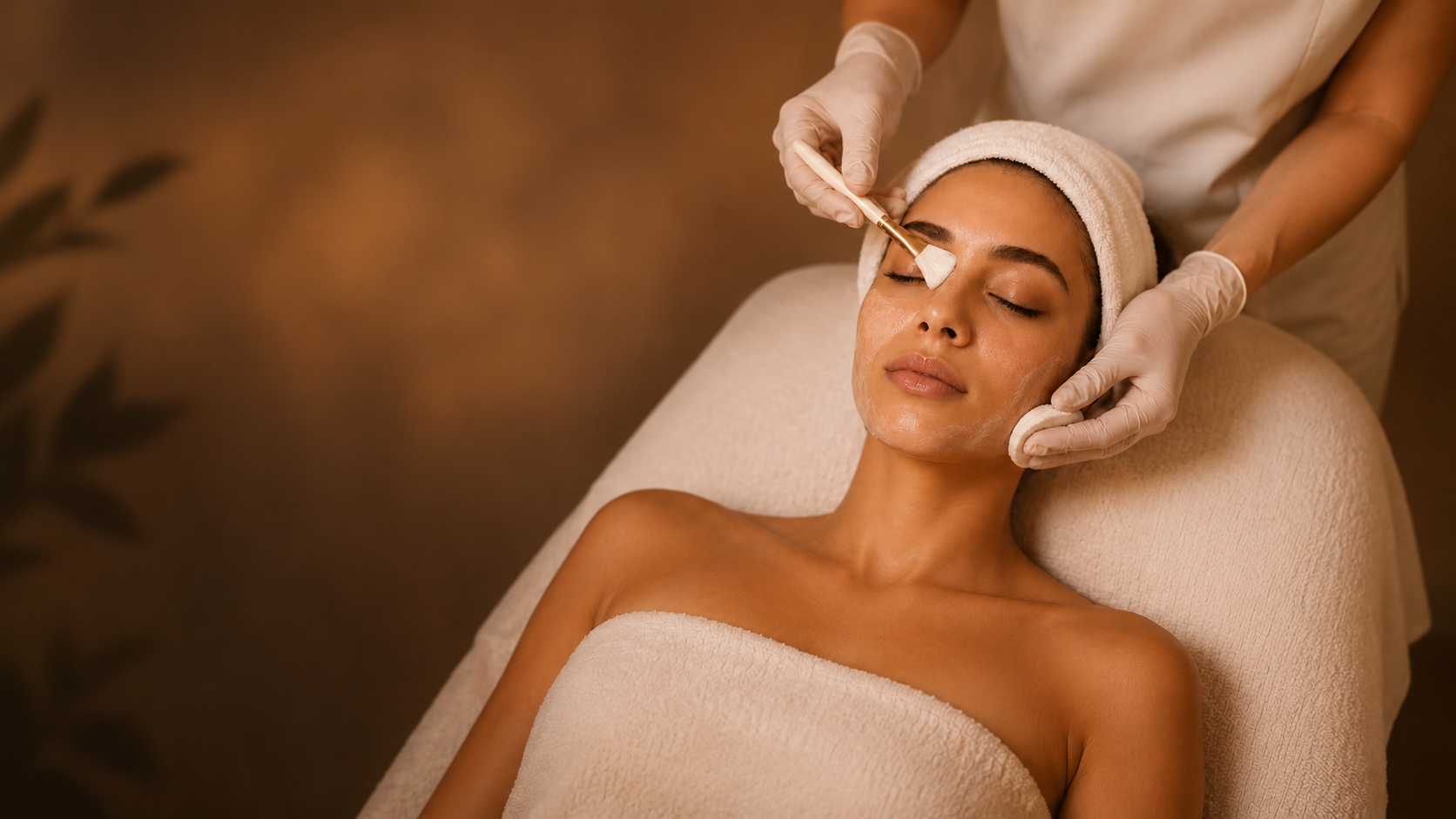Tratamento facial profissional em Ryca Beauty, mulher com toalha na cabeça a receber limpeza de pele